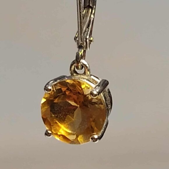 3.75ctw round Brazilian Citrine, Rhodium over .925 sterling dangle earrings - Picture 8 of 12